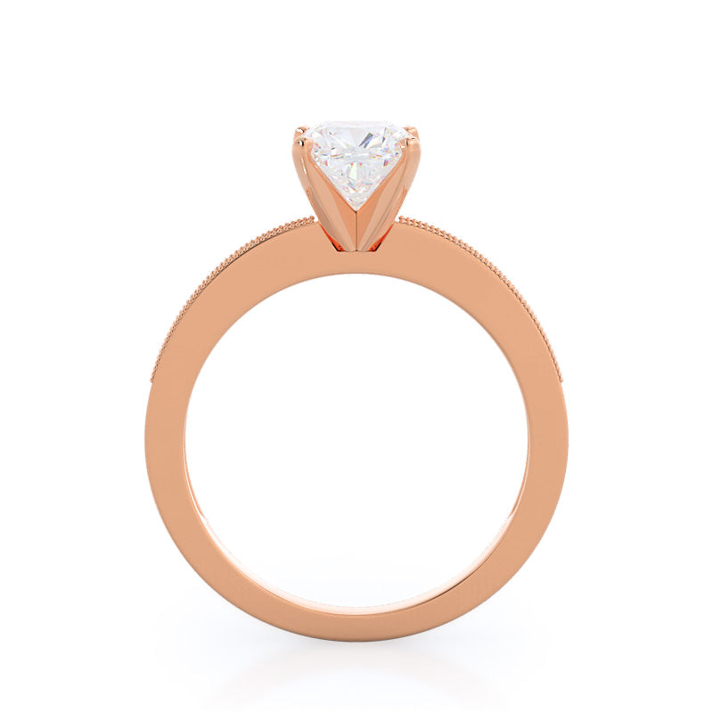 Pave And Milgrain Diamond Engagement Ring with Cushion Cut Diamond in 14KT Rose Gold view 2