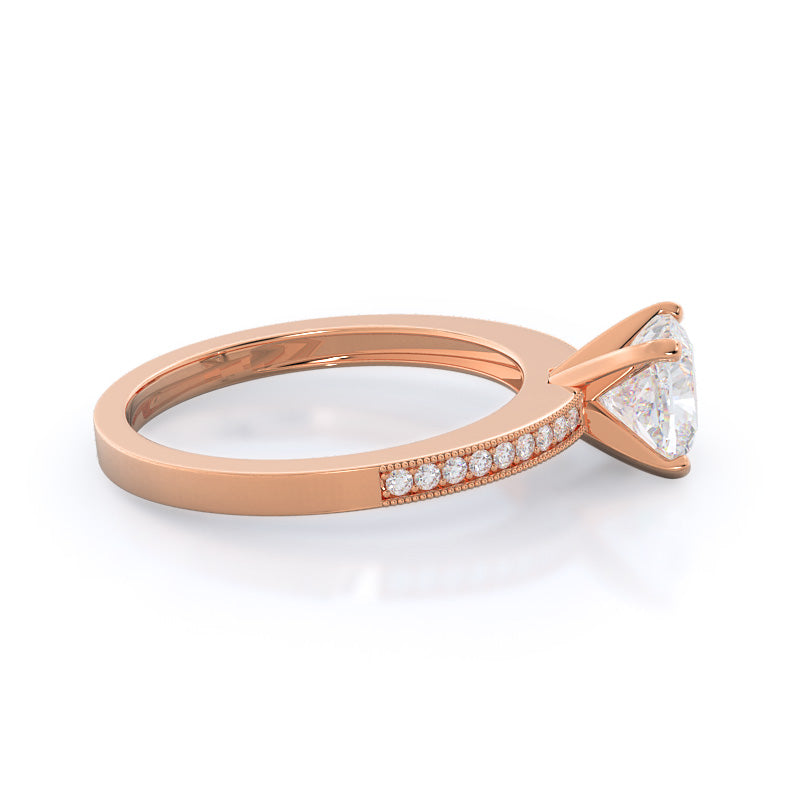 Pave And Milgrain Diamond Engagement Ring with Cushion Cut Diamond in 14KT Rose Gold view 3