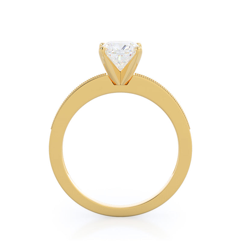 Pave And Milgrain Diamond Engagement Ring with Cushion Cut Diamond in 14KT Yellow Gold view 2