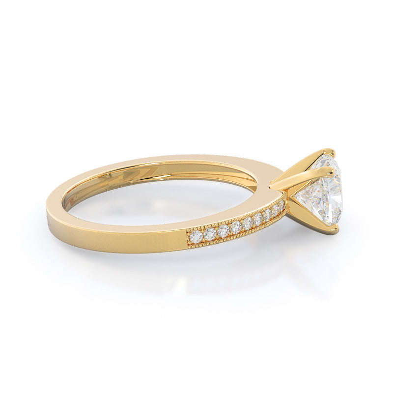 Pave And Milgrain Diamond Engagement Ring with Cushion Cut Diamond in 14KT Yellow Gold view 3