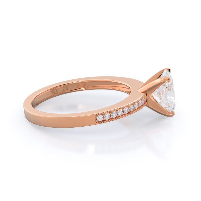 Pave And Milgrain Diamond Engagement Ring with Oval Cut Diamond in 14KT Rose Gold view 3