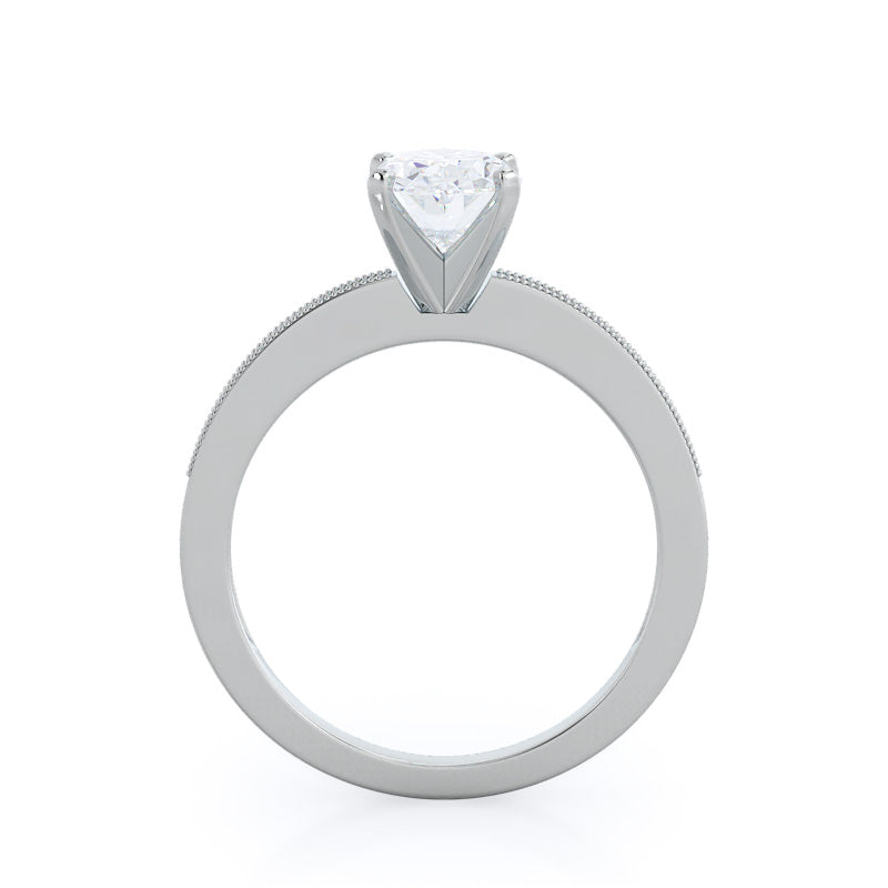 Pave And Milgrain Diamond Engagement Ring with Oval Cut Diamond in 14KT Platinum view 2