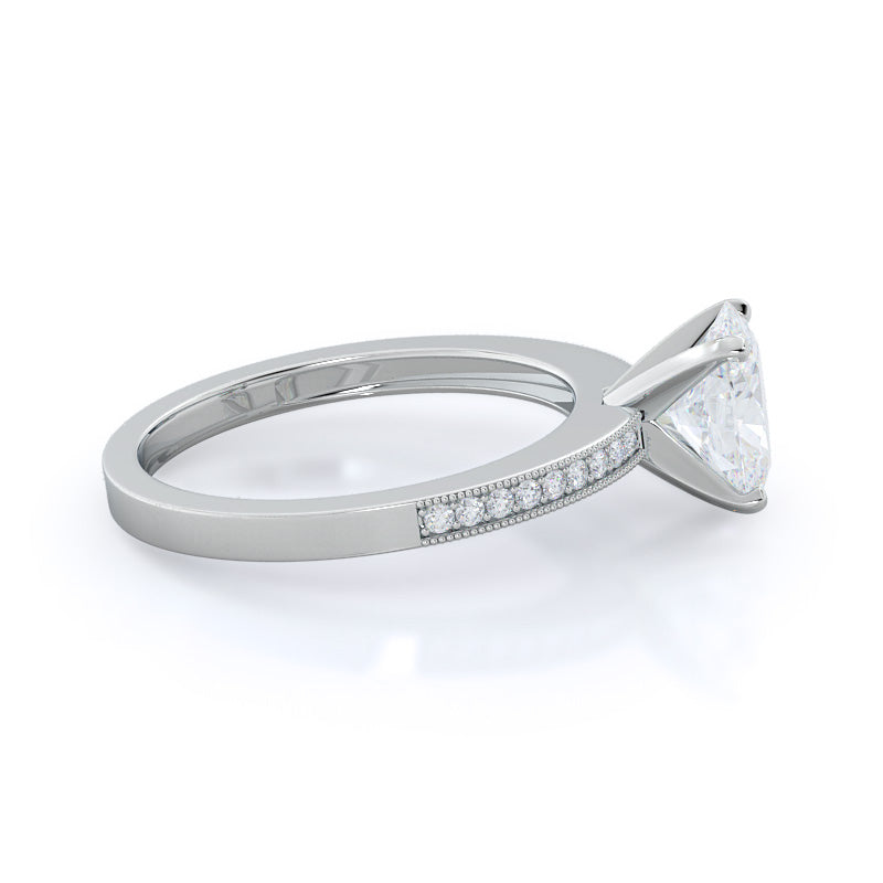 Pave And Milgrain Diamond Engagement Ring with Oval Cut Diamond in 14KT Platinum view 3