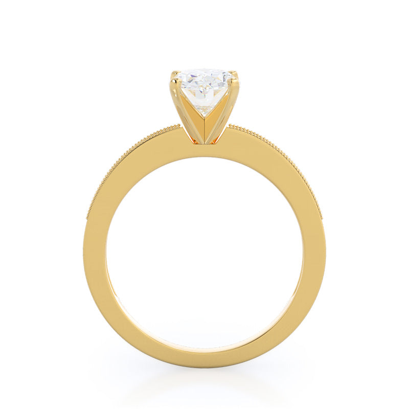 Pave And Milgrain Diamond Engagement Ring with Oval Cut Diamond in 14KT Yellow Gold view 2