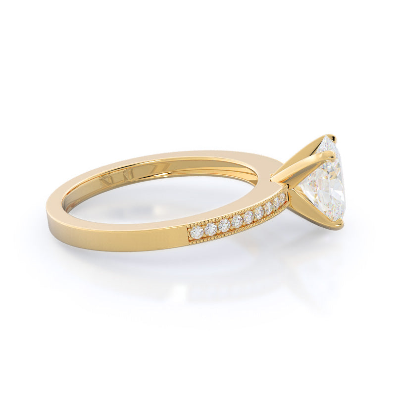 Pave And Milgrain Diamond Engagement Ring with Oval Cut Diamond in 14KT Yellow Gold view 3