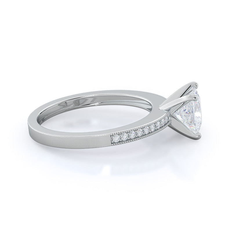 Pave And Milgrain Diamond Engagement Ring with Princess Cut Diamond in 14KT Platinum view 3
