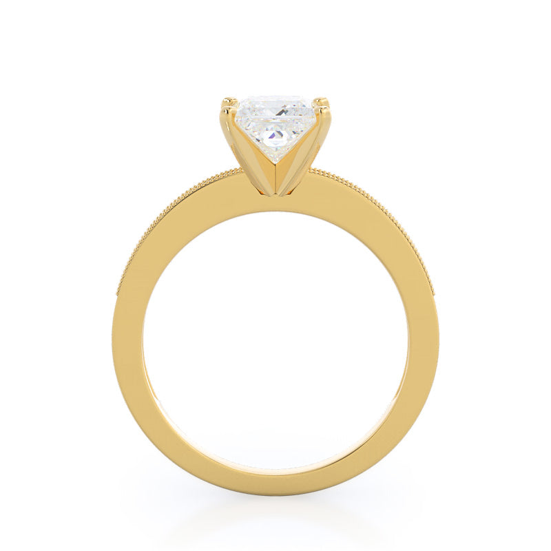 Pave And Milgrain Diamond Engagement Ring with Princess Cut Diamond in 14KT Yellow Gold view 2
