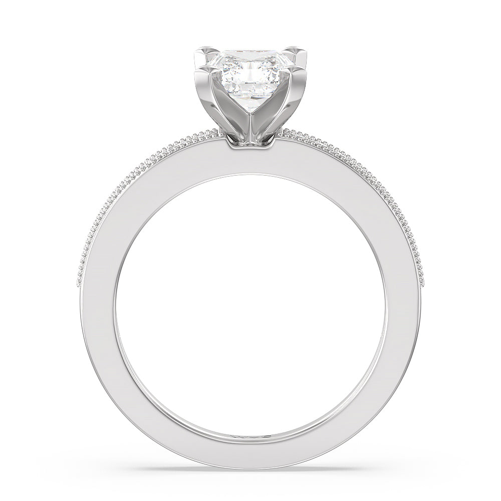 Pave And Milgrain Diamond Engagement Ring with Radiant Cut Diamond in 14KT Platinum view 2
