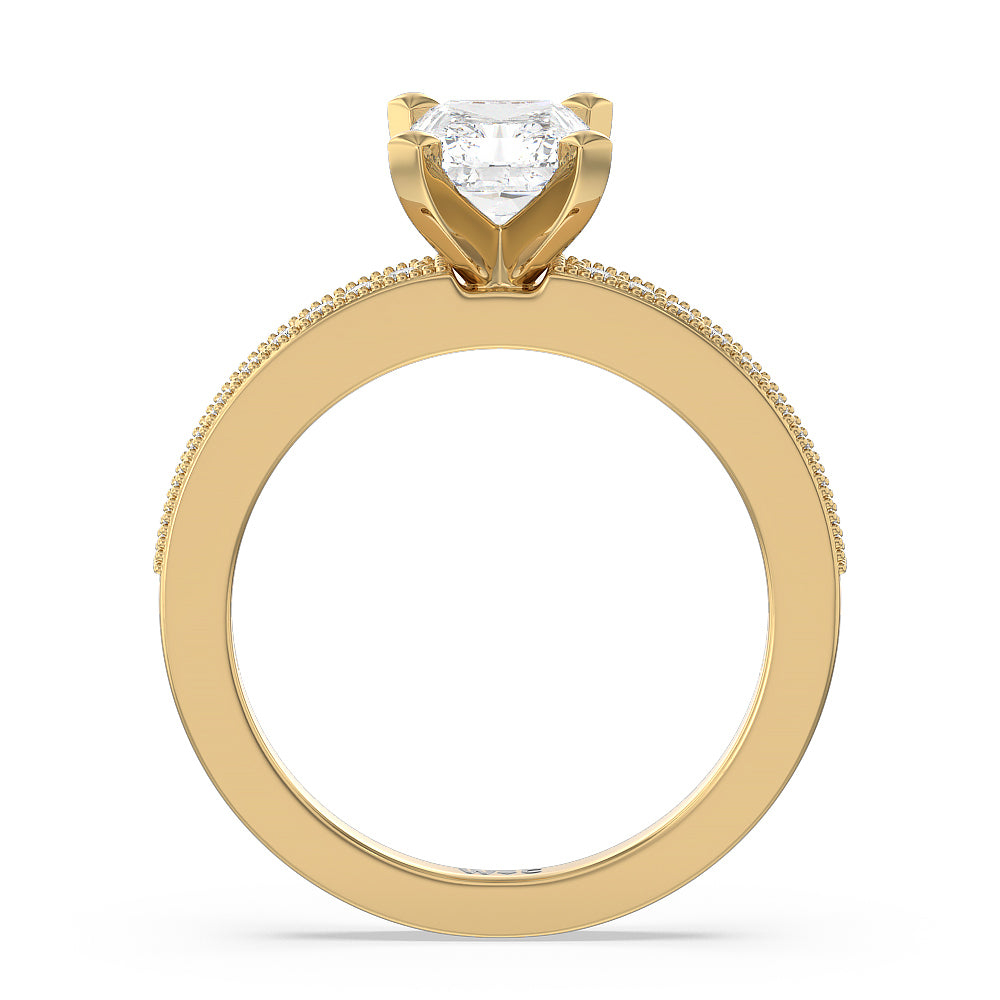 Pave And Milgrain Diamond Engagement Ring with Radiant Cut Diamond in 14KT Yellow Gold view 2