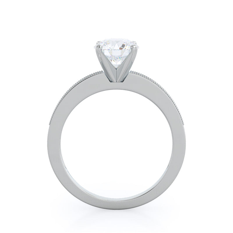 Pave And Milgrain Diamond Engagement Ring with Round Cut Diamond in 14KT Platinum view 2