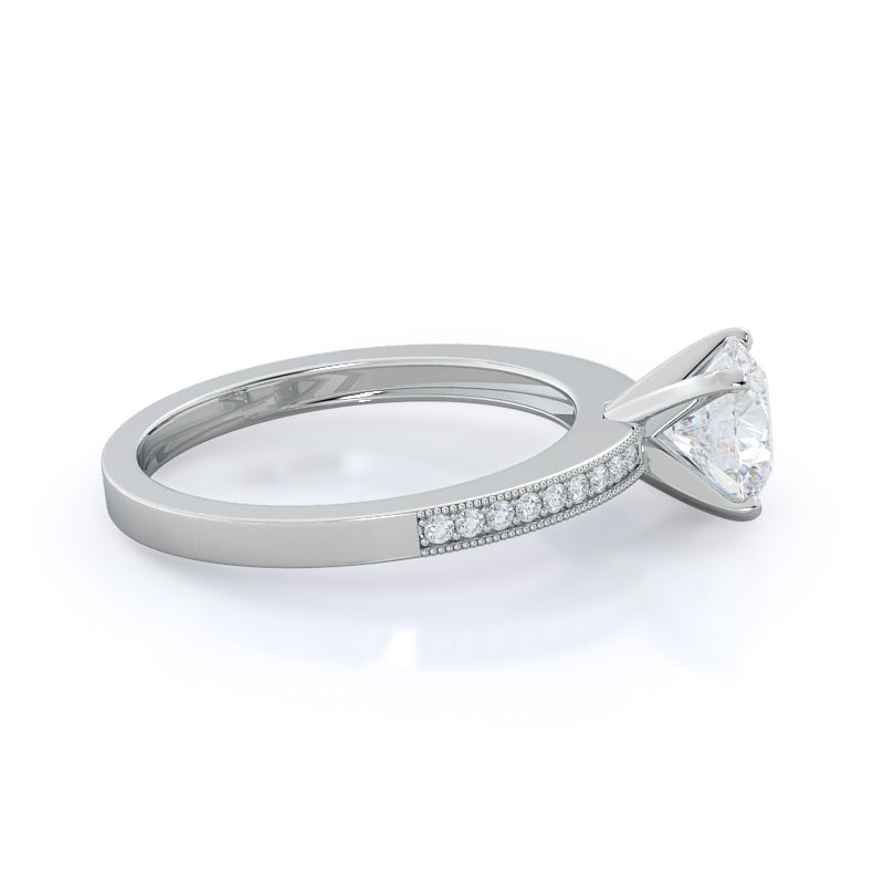Pave And Milgrain Diamond Engagement Ring with Round Cut Diamond in 14KT Platinum view 3
