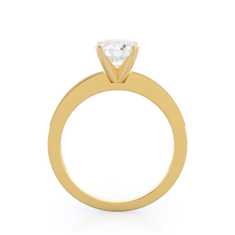 Pave And Milgrain Diamond Engagement Ring with Round Cut Diamond in 14KT Yellow Gold view 2