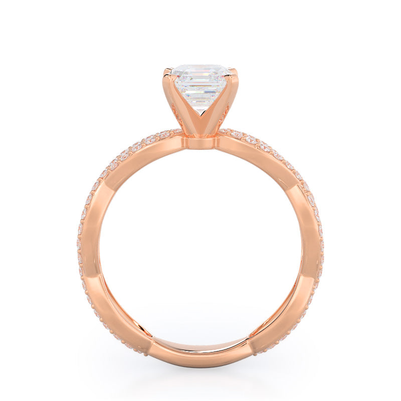 Asscher Cut Infinity Winding Diamond Engagement Ring with Lab Grown Diamond in 14KT Rose Gold view 2
