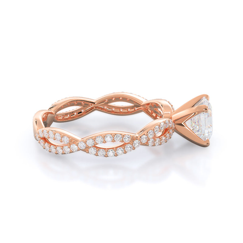 Asscher Cut Infinity Winding Diamond Engagement Ring with Lab Grown Diamond in 14KT Rose Gold view 3