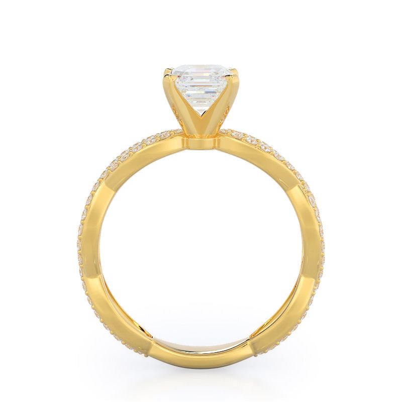 Asscher Cut Infinity Winding Diamond Engagement Ring with Lab Grown Diamond in 14KT Yellow Gold view 2