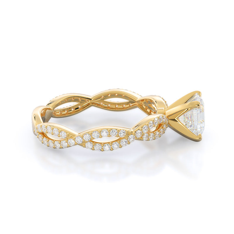 Asscher Cut Infinity Winding Diamond Engagement Ring with Lab Grown Diamond in 14KT Yellow Gold view 3