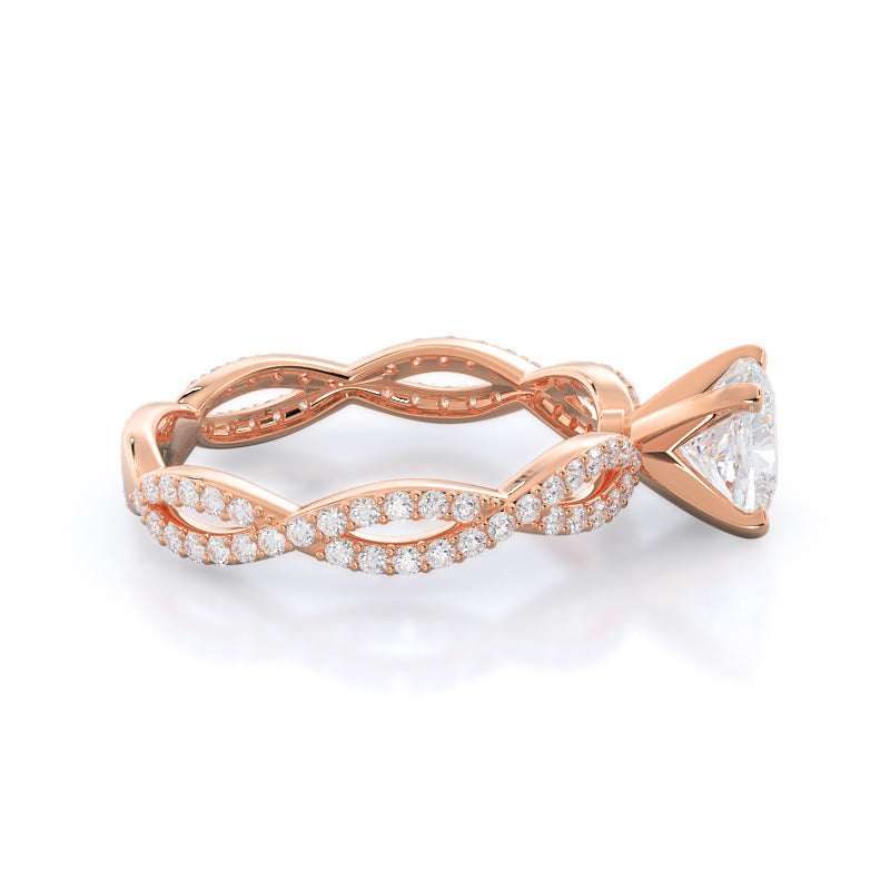 Cushion Cut Infinity Winding Diamond Engagement Ring with Lab Grown Diamond in 14KT Rose Gold view 3