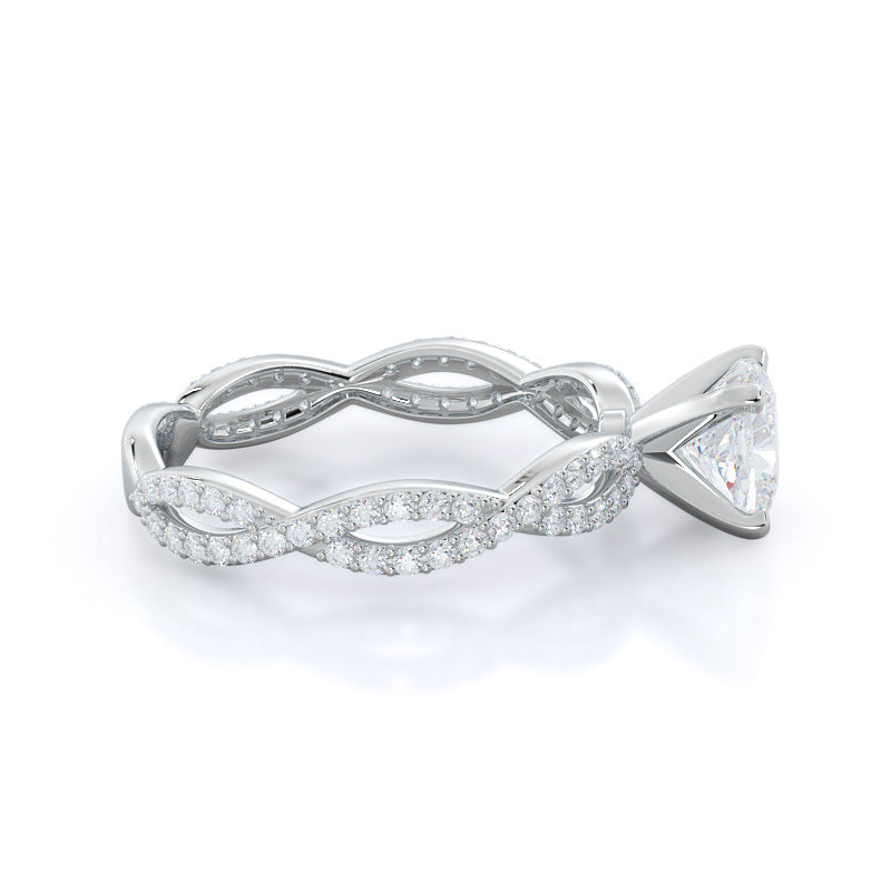 Cushion Cut Infinity Winding Diamond Engagement Ring with Lab Grown Diamond in 14KT Platinum view 3