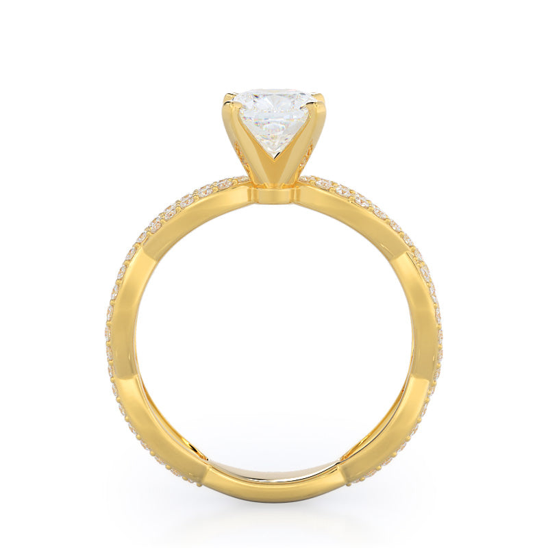 Cushion Cut Infinity Winding Diamond Engagement Ring with Lab Grown Diamond in 14KT Yellow Gold view 2