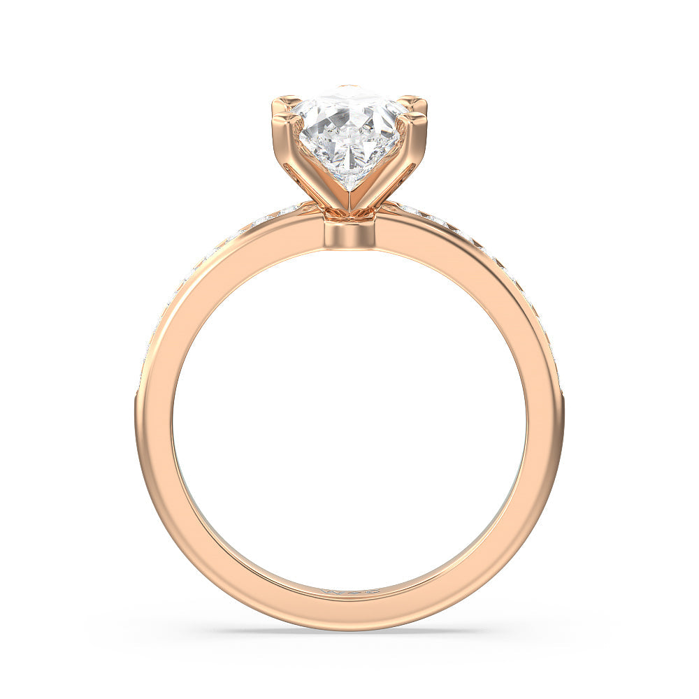 Channel Set Diamond Engagement Ring with Pear Cut Diamond in 14KT Rose Gold view 2