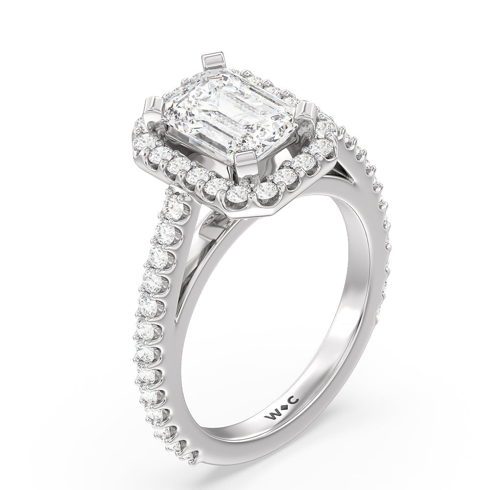 Emerald Cut Pave Diamond Halo Engagement Ring with Lab Grown Diamond in 14KT Platinum view 3