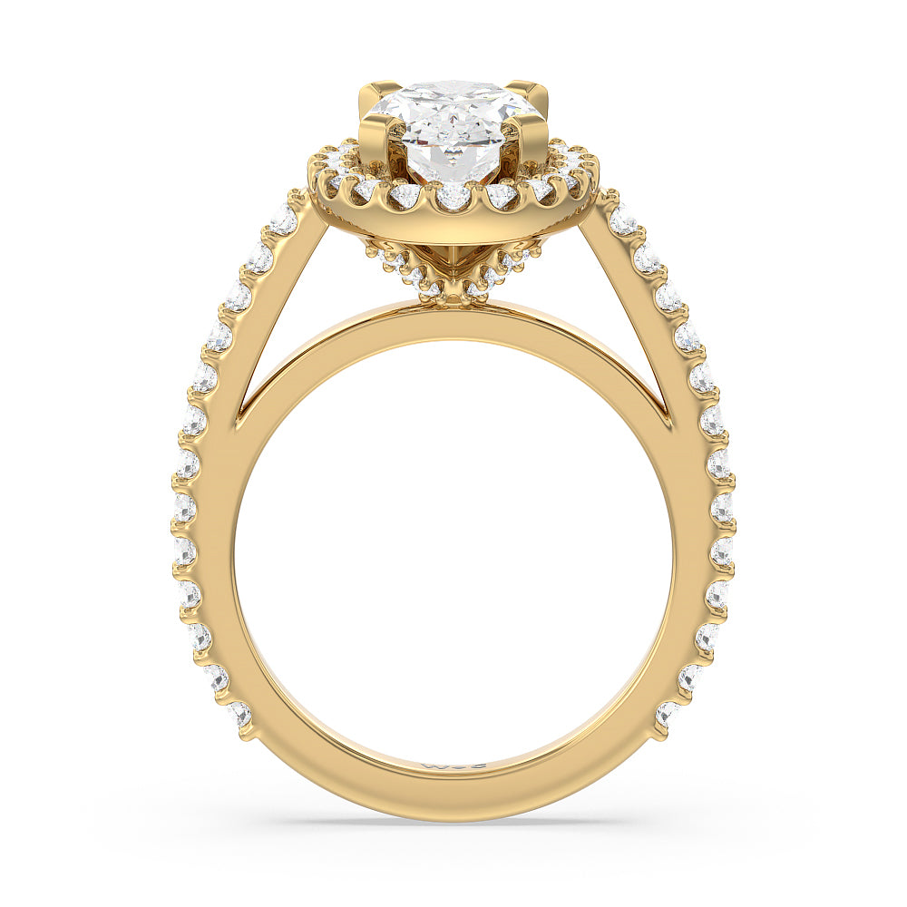 Oval Cut Pave Diamond Halo Engagement Ring with Lab Grown Diamond in 14KT Yellow Gold view 2
