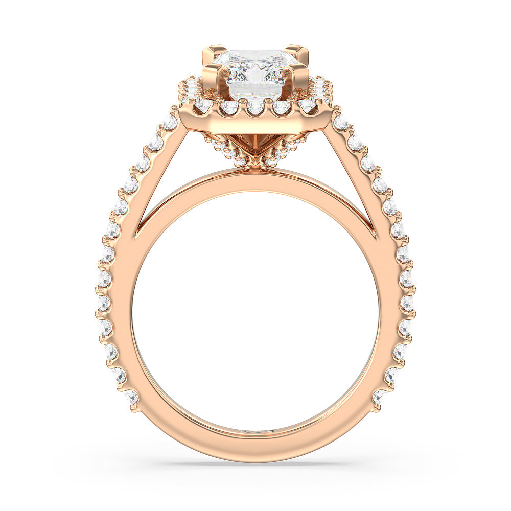 Radiant Cut Pave Diamond Halo Engagement Ring with Lab Grown Diamond in 14KT Rose Gold view 2
