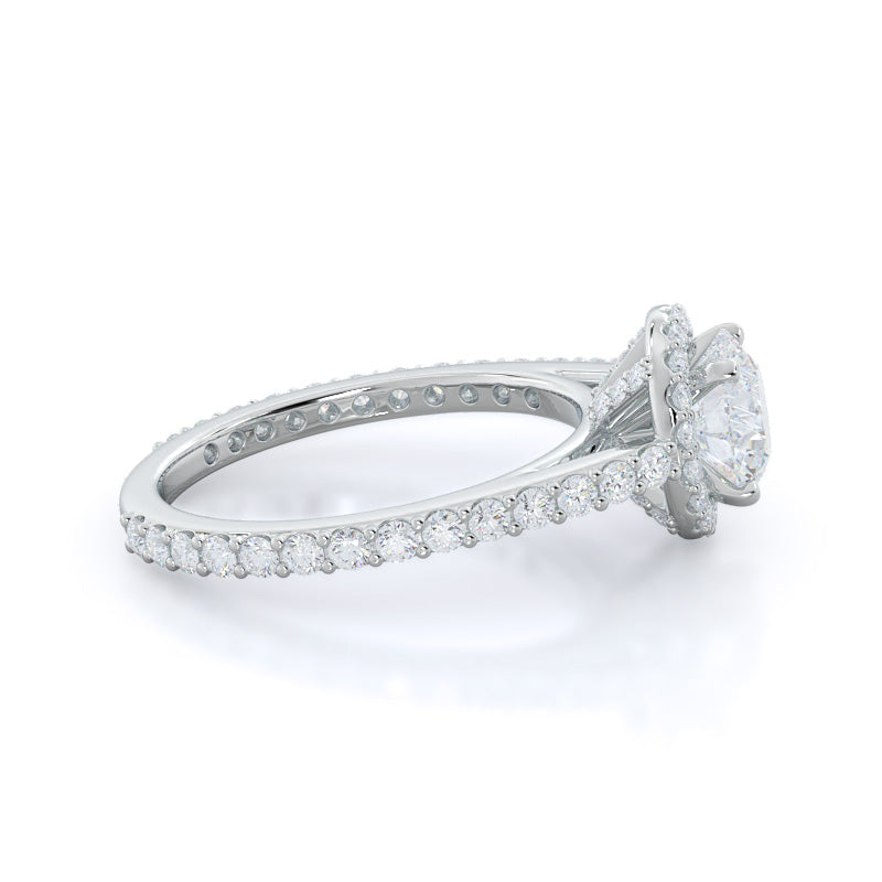 Round Cut Pave Diamond Halo Engagement Ring with Lab Grown Diamond in 14KT Platinum view 3