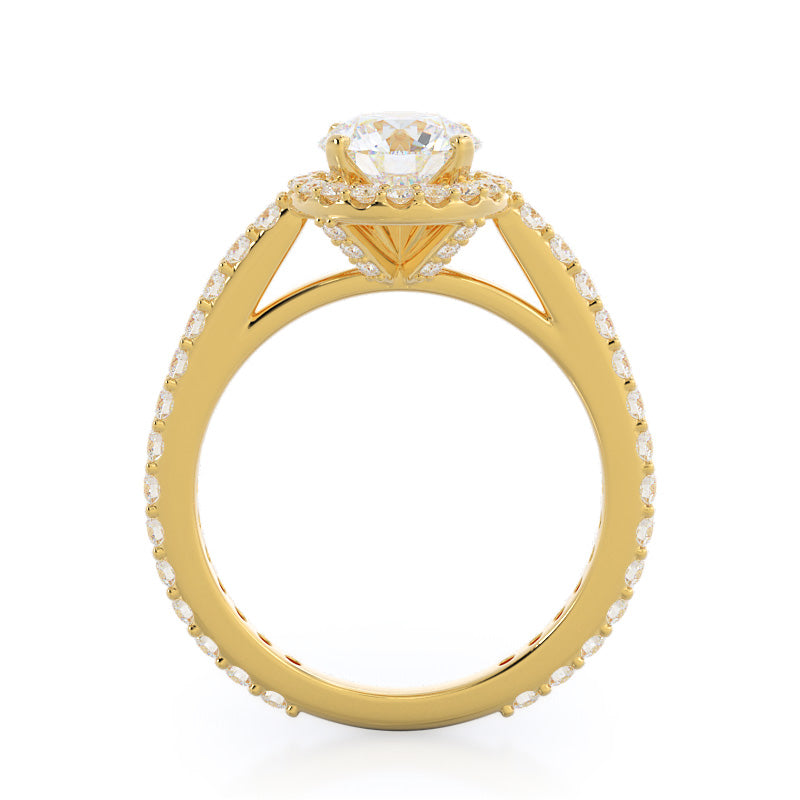 Round Cut Pave Diamond Halo Engagement Ring with Lab Grown Diamond in 14KT Yellow Gold view 2