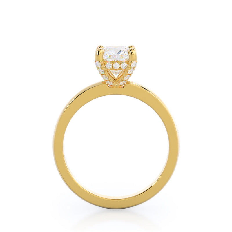 Diamond Basket Solitaire Engagement Ring with Cushion Cut Diamond in 14KT Yellow Gold view 2