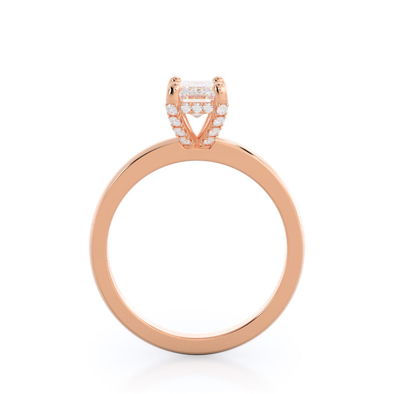 Diamond Basket Solitaire Engagement Ring with Emerald Cut Diamond in 14KT Rose Gold view 2