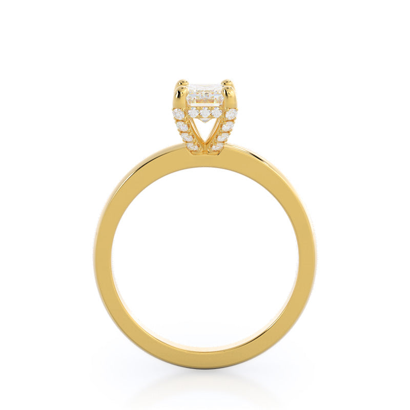 Diamond Basket Solitaire Engagement Ring with Emerald Cut Diamond in 14KT Yellow Gold view 2