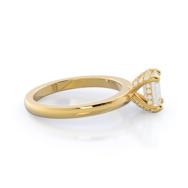 Diamond Basket Solitaire Engagement Ring with Emerald Cut Diamond in 14KT Yellow Gold view 3
