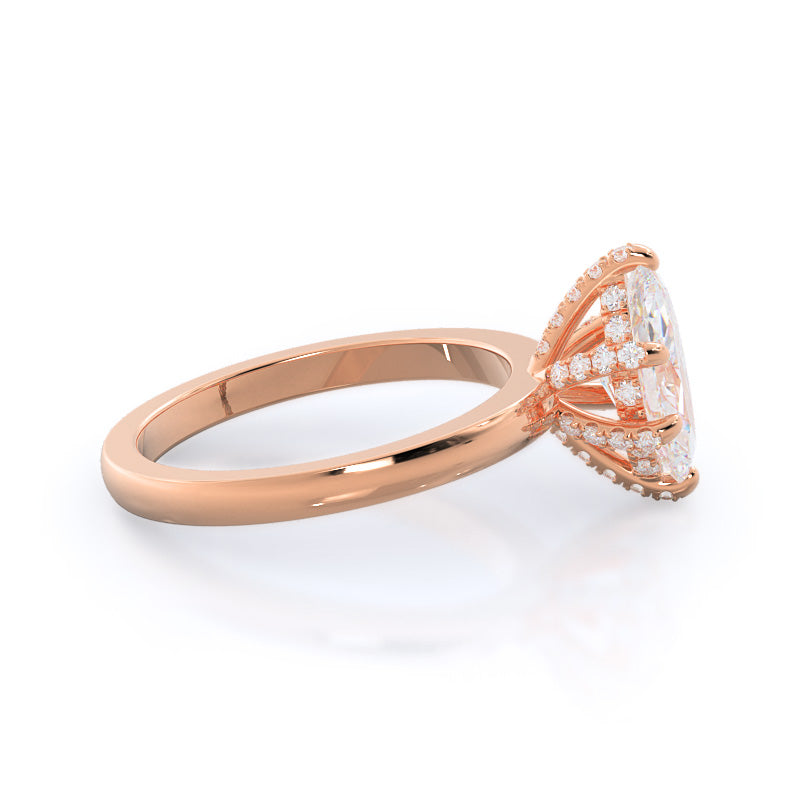 Diamond Basket Solitaire Engagement Ring with Marquise Cut Diamond in 14KT Rose Gold view 3
