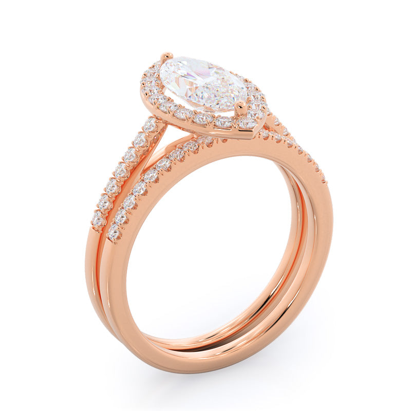 Cathedral Pave Halo Engagement Ring with Marquise Cut Diamond in 14KT Rose Gold view 4
