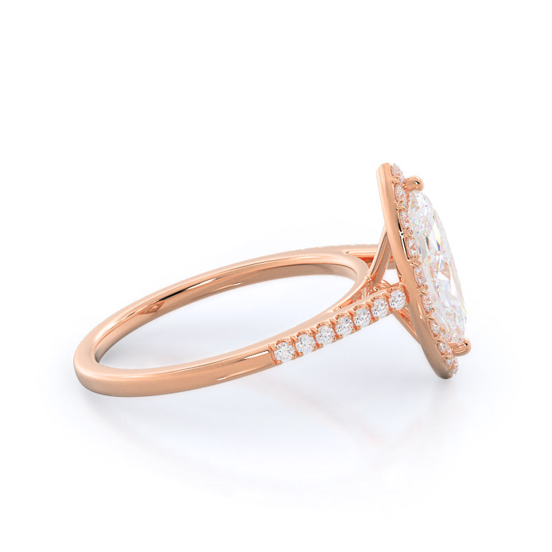 Cathedral Pave Halo Engagement Ring with Marquise Cut Diamond in 14KT Rose Gold view 3
