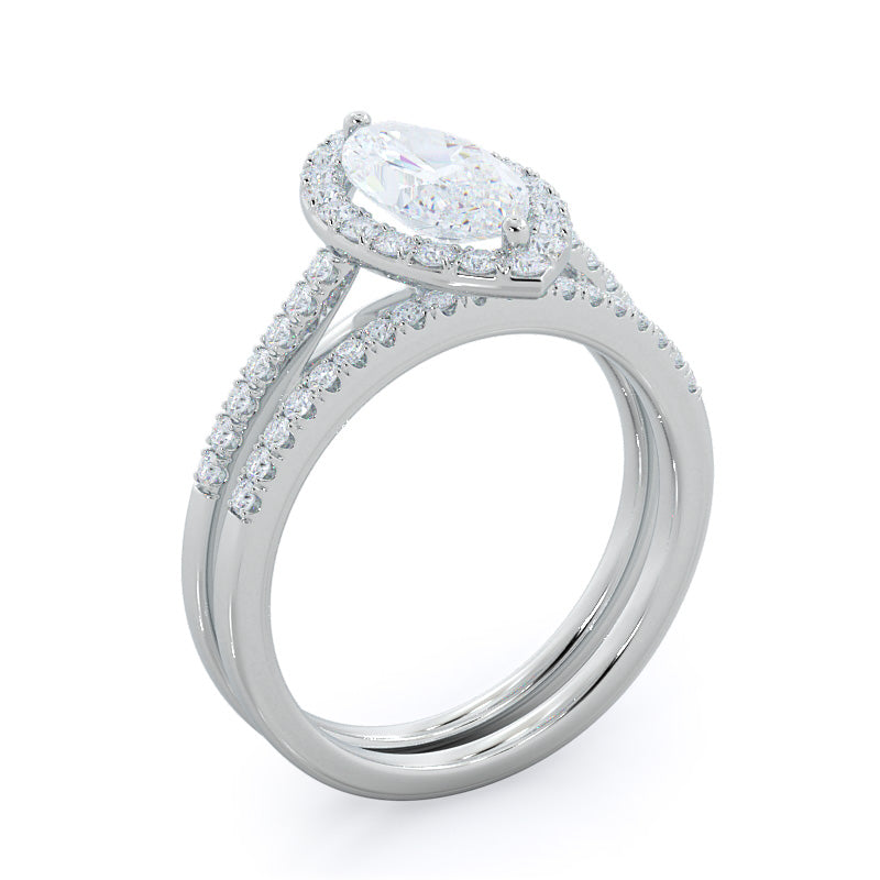 Cathedral Pave Halo Engagement Ring with Marquise Cut Diamond in 14KT Platinum view 4