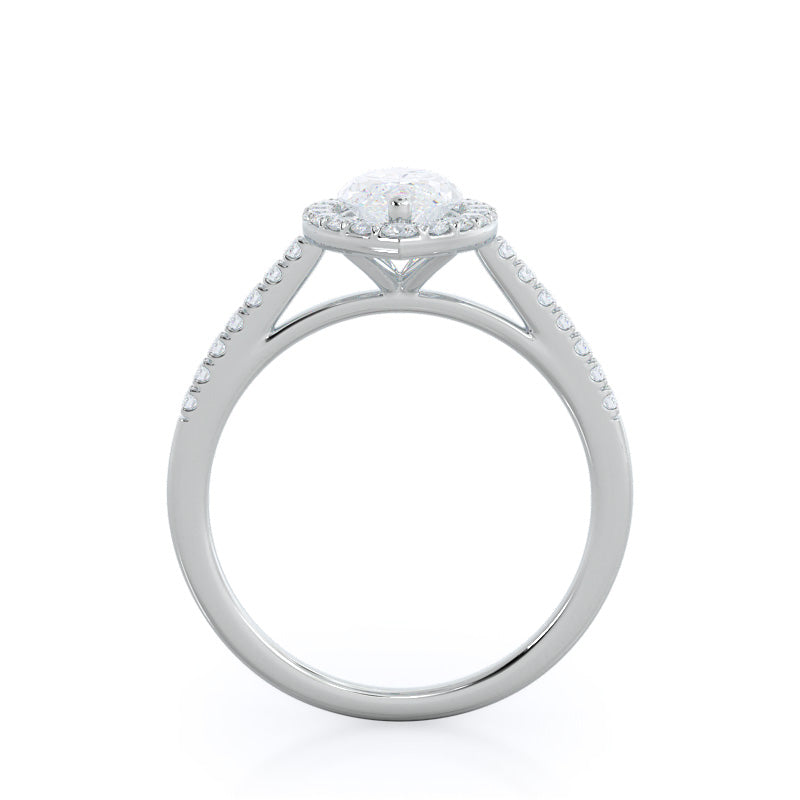 Cathedral Pave Halo Engagement Ring with Marquise Cut Diamond in 14KT Platinum view 2