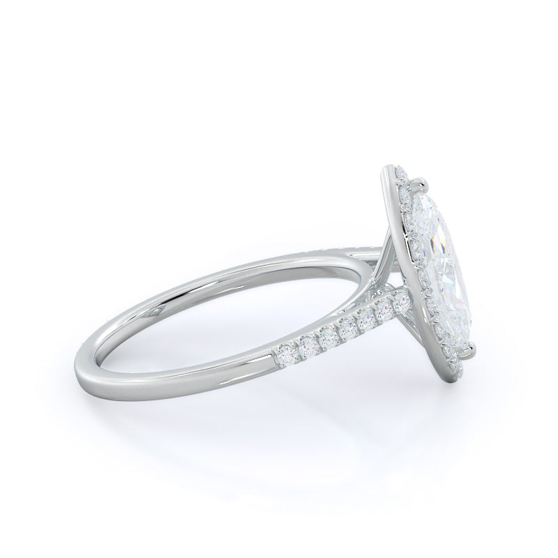 Cathedral Pave Halo Engagement Ring with Marquise Cut Diamond in 14KT Platinum view 3