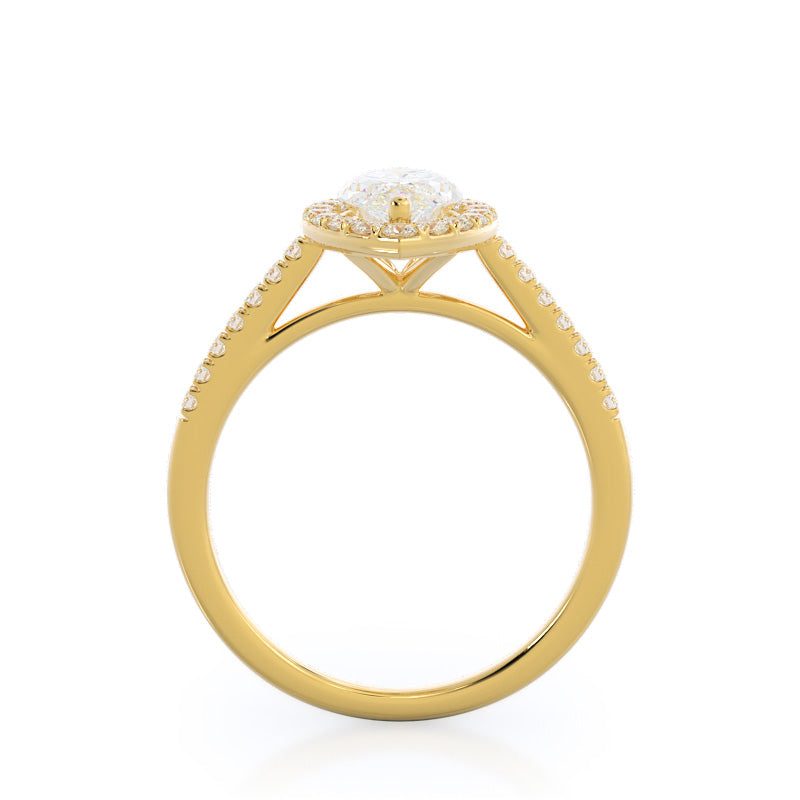Cathedral Pave Halo Engagement Ring with Marquise Cut Diamond in 14KT Yellow Gold view 2