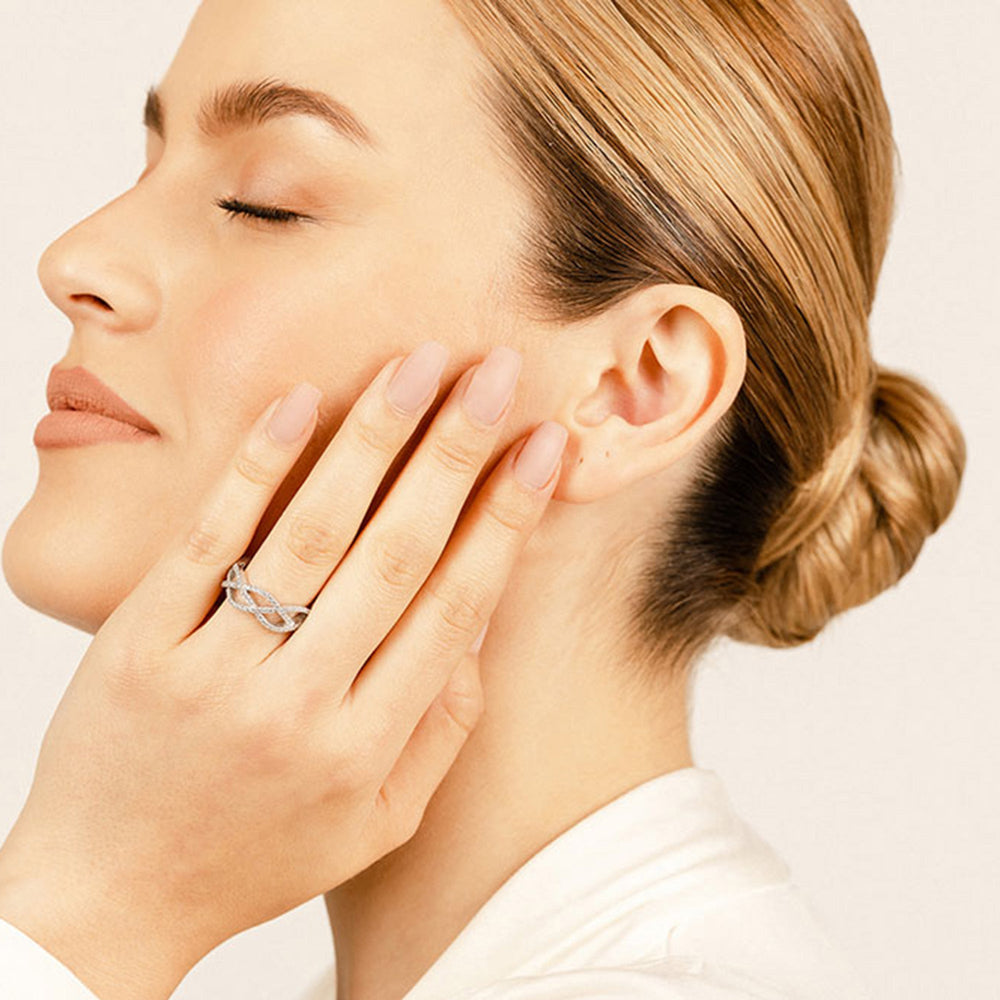 Model Wearing Loose Braid Diamond Eternity Ring view