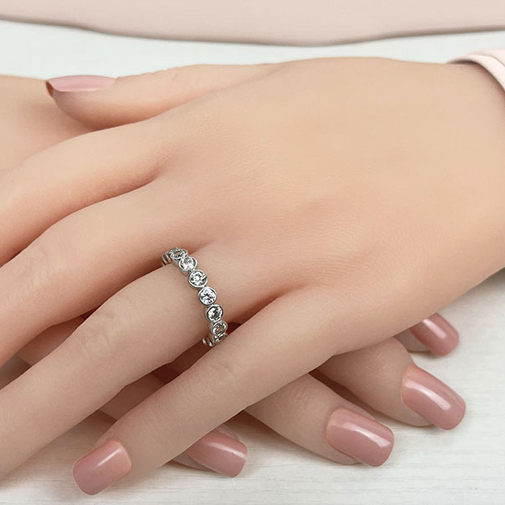 Model Wearing Scalloped Bezel Diamond Eternity Ring view