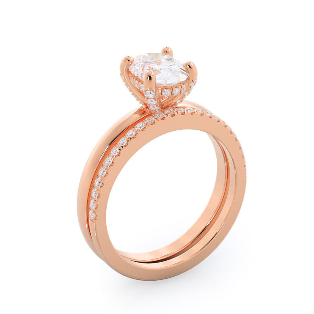 Diamond Basket Solitaire Engagement Ring with Oval Cut Diamond in 14KT Rose Gold view 7