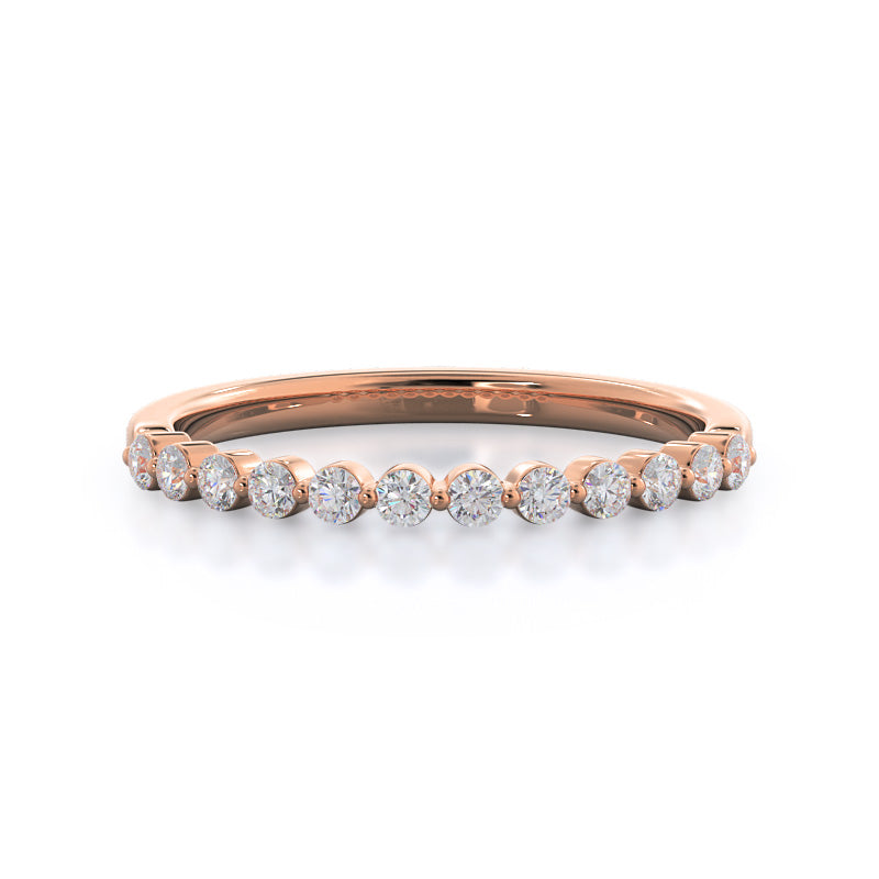 Under Bezeled Accent Diamond Wedding Band with 18KT Rose Gold Cut Diamond in 14KT Rose Gold view 1