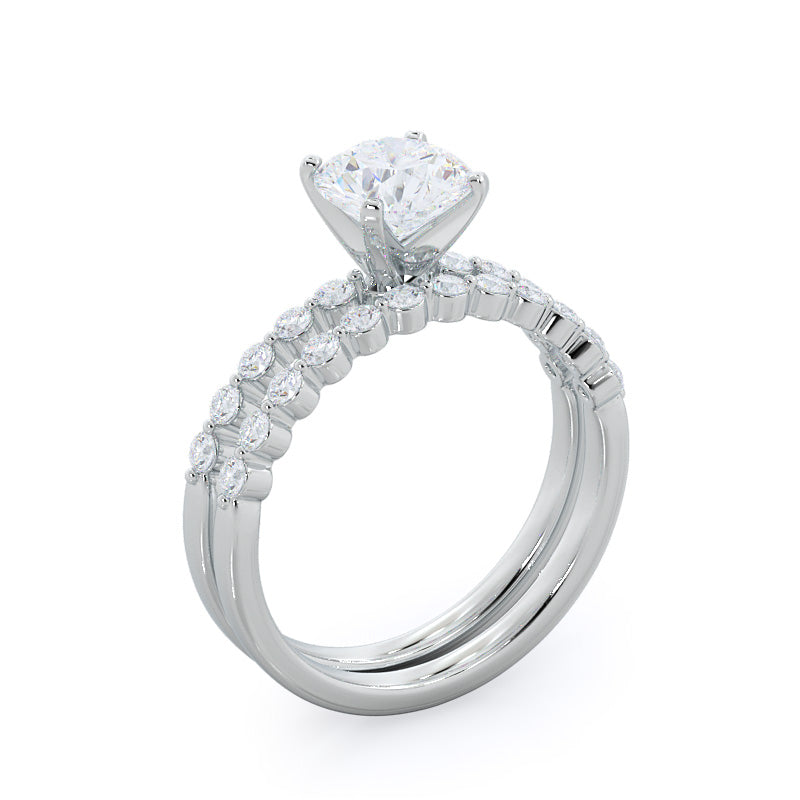 Under Bezeled Accent Diamond Wedding Band with Platinum Cut Diamond in 14KT Platinum view 3