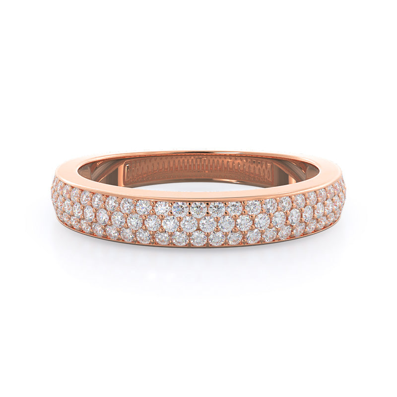 Three Row Micropave Diamond Wedding Band with 18KT Rose Gold Cut Diamond in 14KT Rose Gold view 1