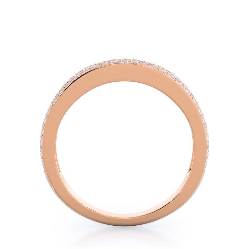Three Row Micropave Diamond Wedding Band with 18KT Rose Gold Cut Diamond in 14KT Rose Gold view 2