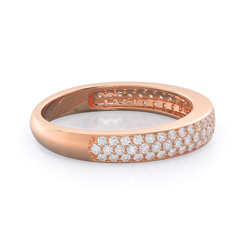 Three Row Micropave Diamond Wedding Band with 18KT Rose Gold Cut Diamond in 14KT Rose Gold view 4