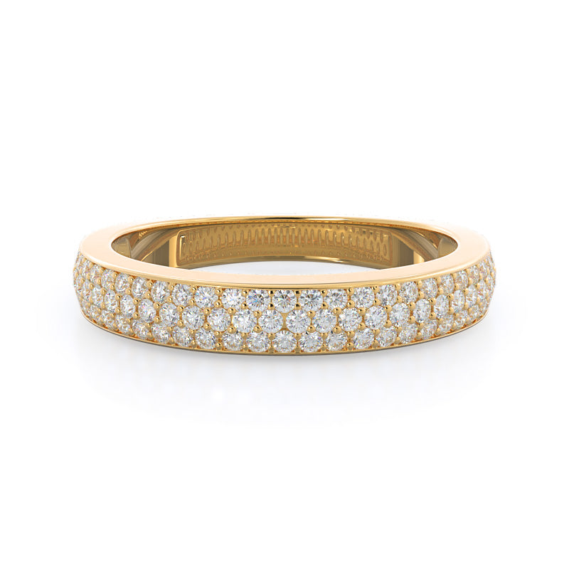 Three Row Micropave Diamond Wedding Band with 18KT Yellow Gold Cut Diamond in 14KT Yellow Gold view 1