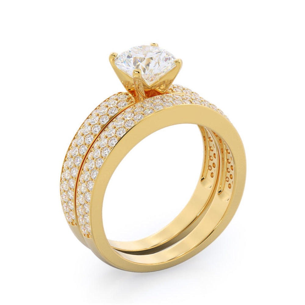 Oval Cut Three Row Micro Pave Diamond Engagement Ring with Lab Grown Diamond in 14KT Rose Gold view 6